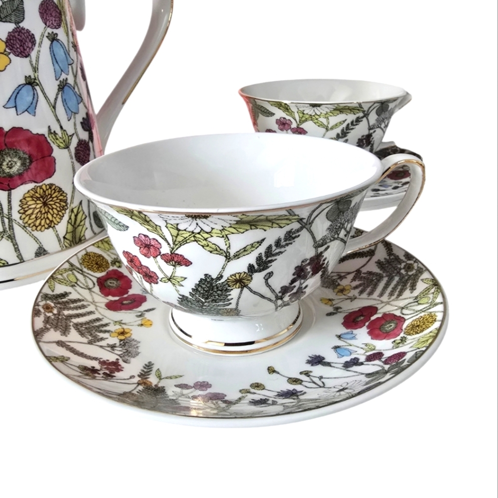 Grace Teaware Fine Porcelain Floral 5 Piece Tea Set - Picture 7 of 10